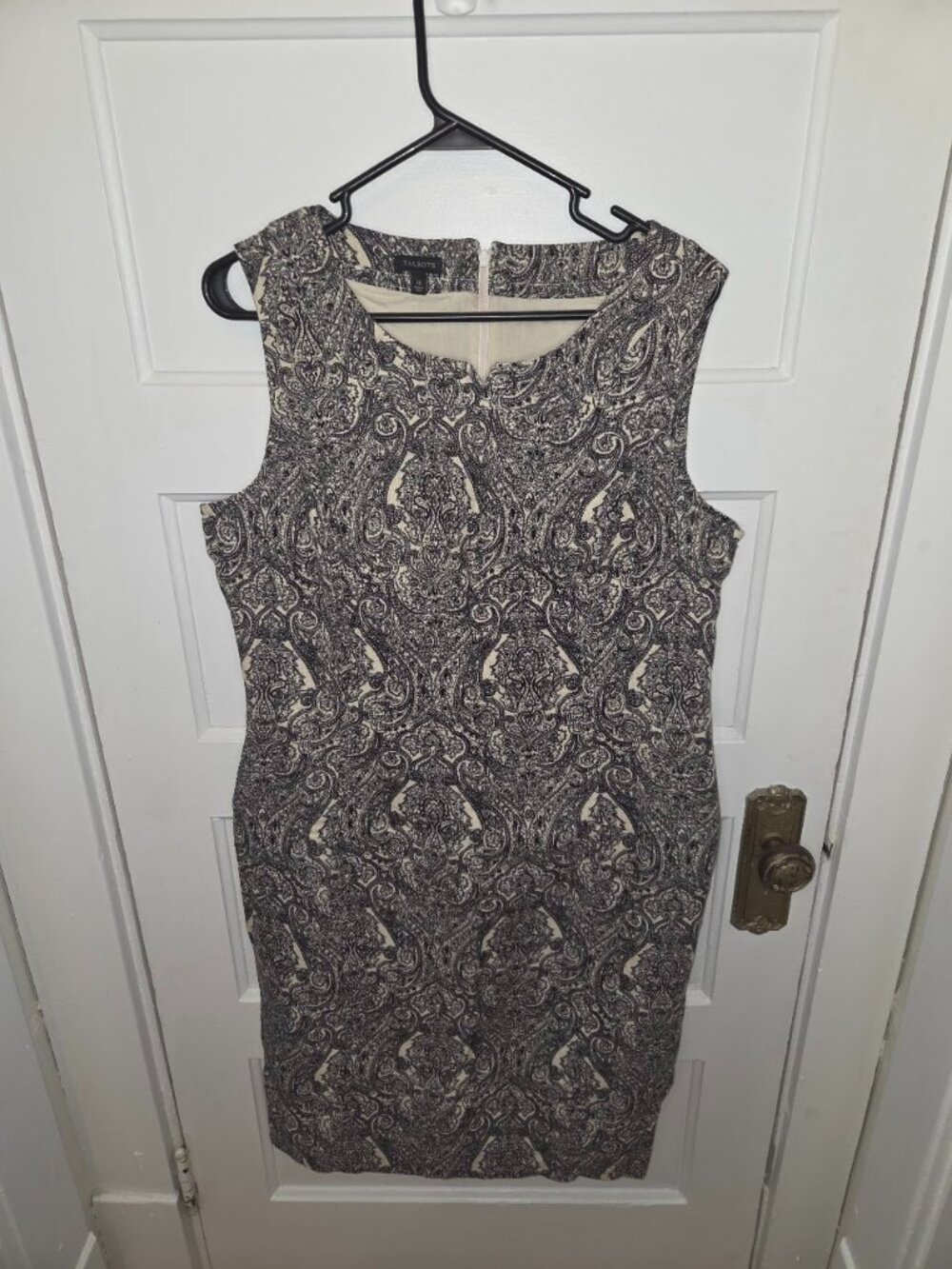 Talbots Black & Cream Paisley Zip Up Dress - Women's Size 16